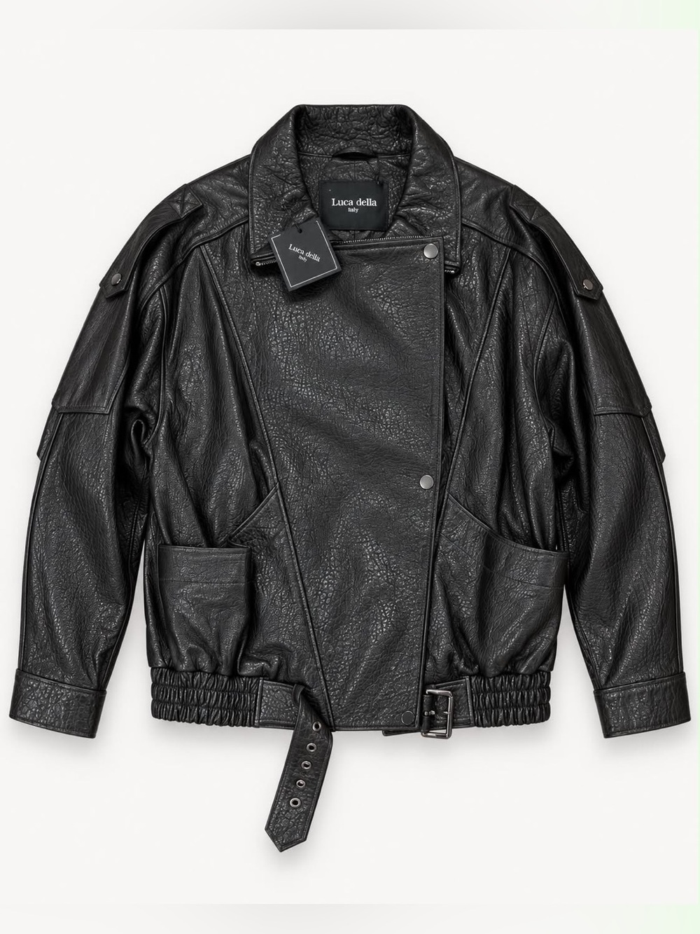 Men’s Italian-Style Soft Leather Jacket Belted Asymmetrical Zip